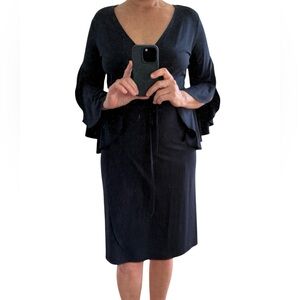 Banana Republic Women's Navy Wrap Dress with Bell Sleeves Sz M